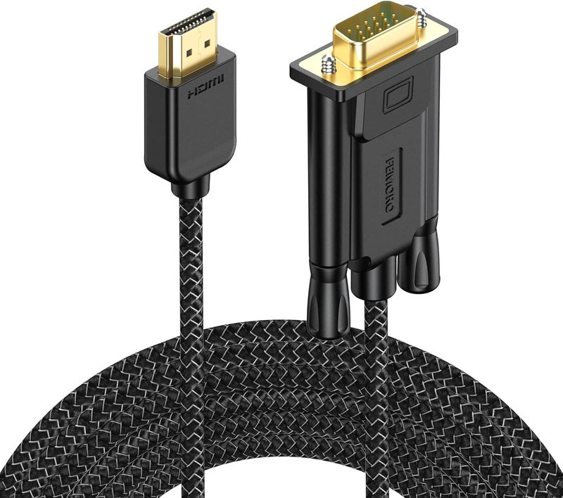 FEMORO HDMI to VGA Cable 10 Feet 1080P@60Hz Male to Male Braided Cord for Monitor, Computer, Desktop, Laptop, PC, Projector, HDTV, Xbox One and More - Image 1